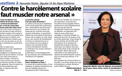 Il faut muscler notre arsenal pour lutter contre le harcèlement scolaire : mon interview à Nice Matin